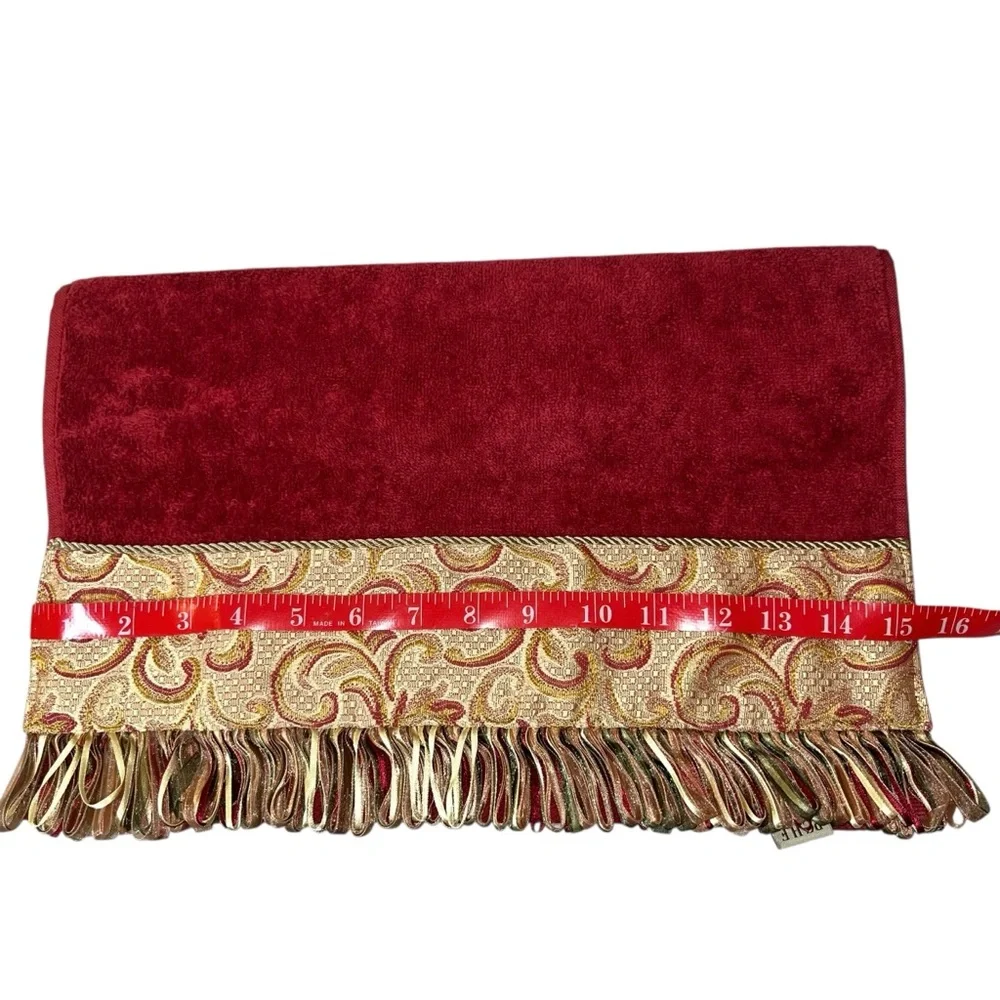 Sherry Kline Red Swirled Paisley Embellished Hand Towel 100% velour cotton India